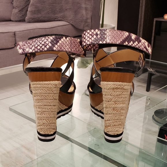 EUC - Michael Kors mixed media, snakeskin and croc leather wedge platform sandal - Picture 7 of 11